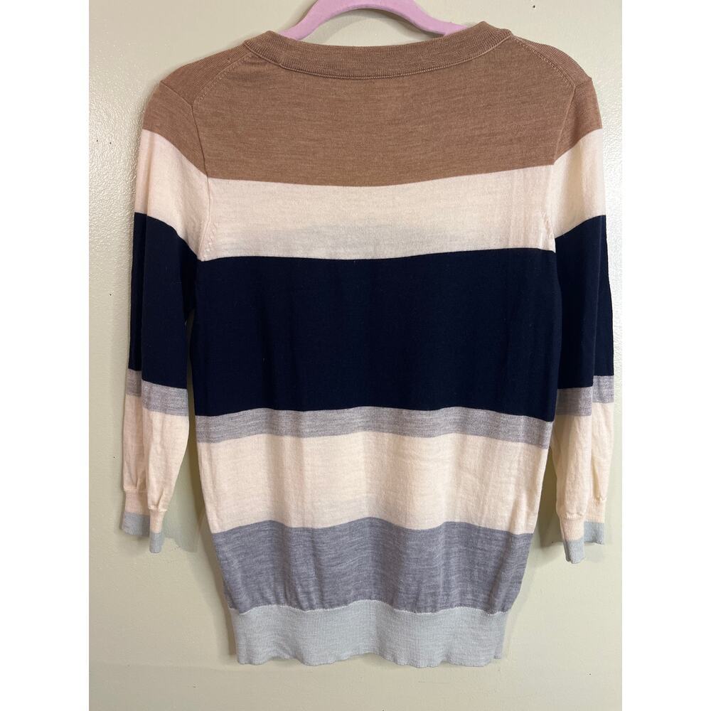 J.Crew Merino Wool Striped Sweater neutral color-way, 3/4 sleeves, size medium - Picture 5 of 10